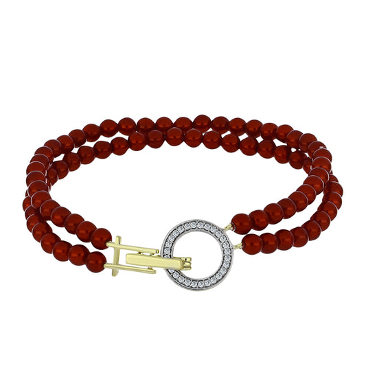 Goldplattiertes Silberarmband mit roter Süßwasserperle und weißem Topas