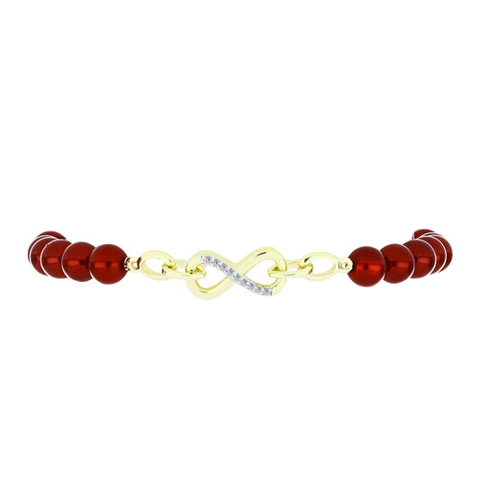 Goldplattiertes Silberarmband mit roter Süßwasserperle und weißem Topas