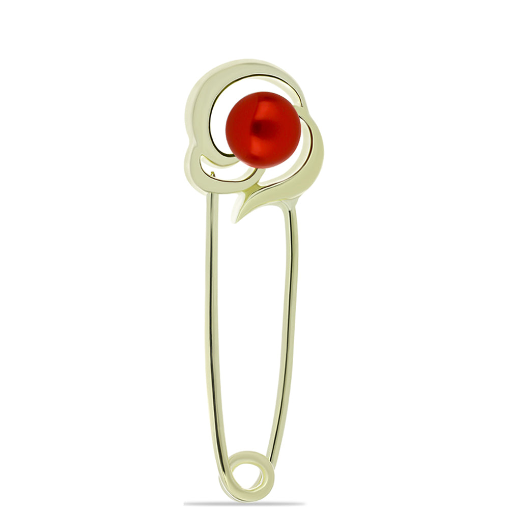 Goldplattierte Silberbrosche mit roter Süßwasserperle 1 