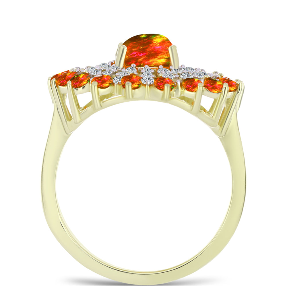 Goldplattierter Silberring mit amerikanischem Feueropal und weißem Topas 2 