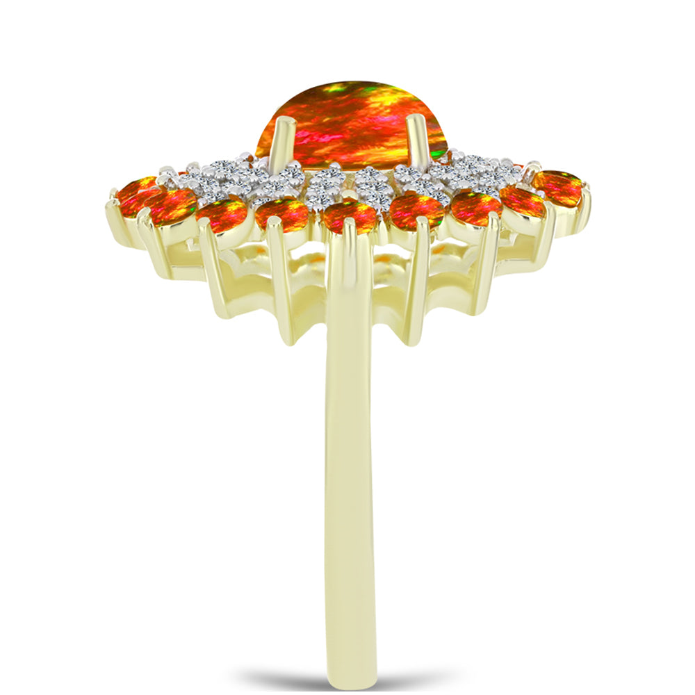 Goldplattierter Silberring mit amerikanischem Feueropal und weißem Topas