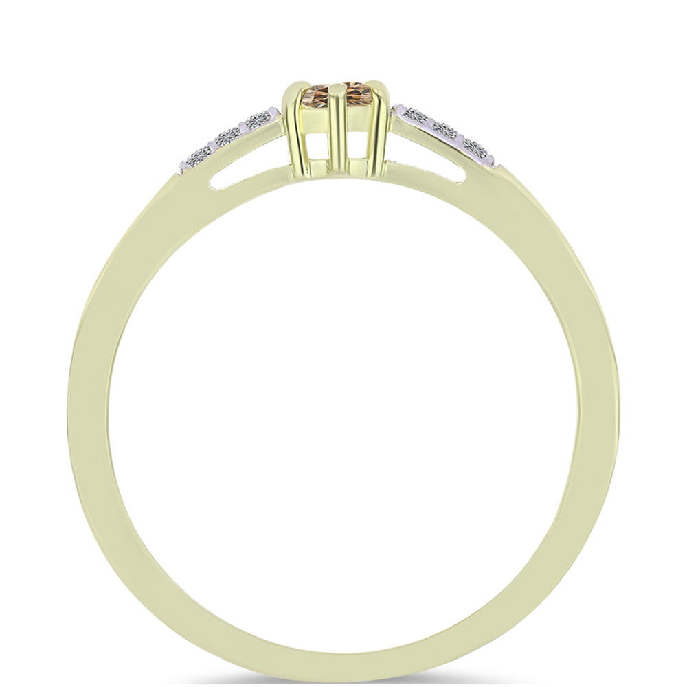 Goldplattierter Silberring mit Champagner-Diamant und weißem Diamant