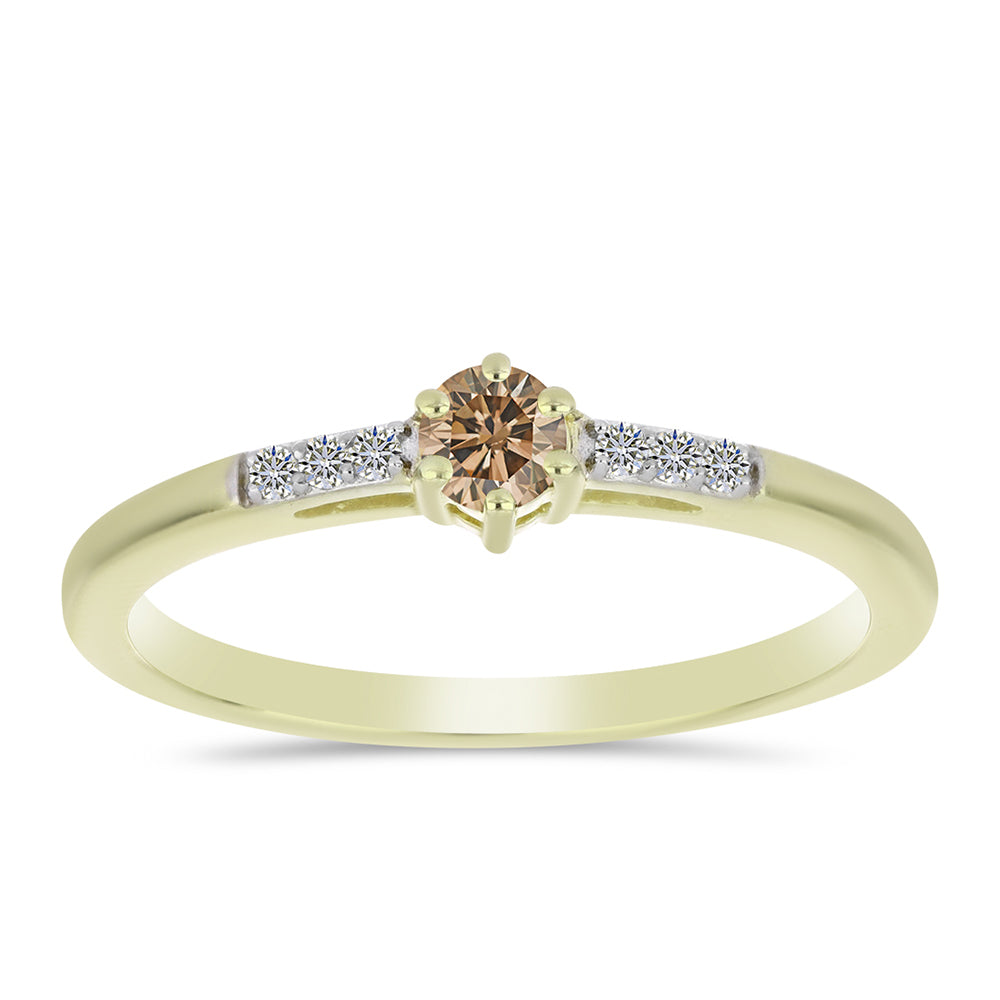 Goldplattierter Silberring mit Champagner-Diamant und weißem Diamant 3 