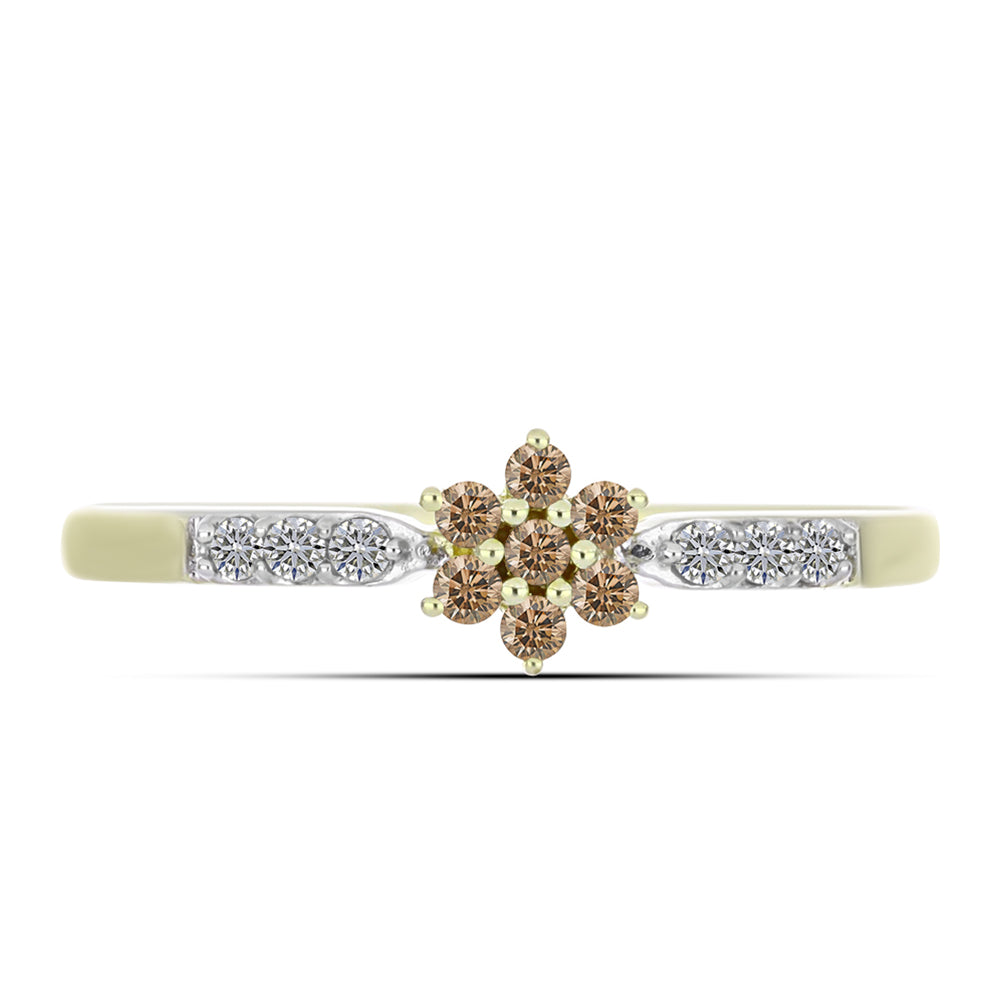 Goldplattierter Silberring mit Champagner-Diamant und weißem Diamant 1 
