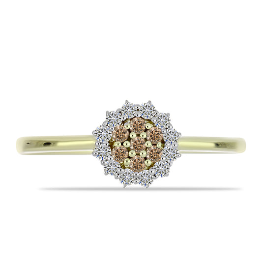 Goldplattierter Silberring mit Champagner-Diamant und weißem Diamant