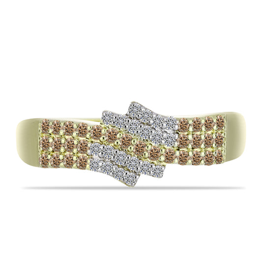 Goldplattierter Silberring mit Champagner-Diamant und weißem Diamant