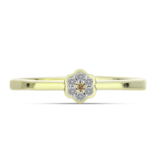 Goldplattierter Silberring mit Champagner-Diamant und weißem Diamant