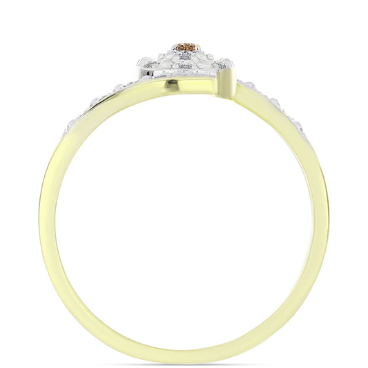 Goldplattierter Silberring mit Champagner-Diamant und weißem Diamant