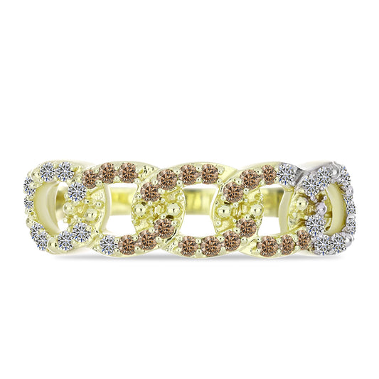 Goldplattierter Silberring mit Champagner-Diamant und weißem Diamant