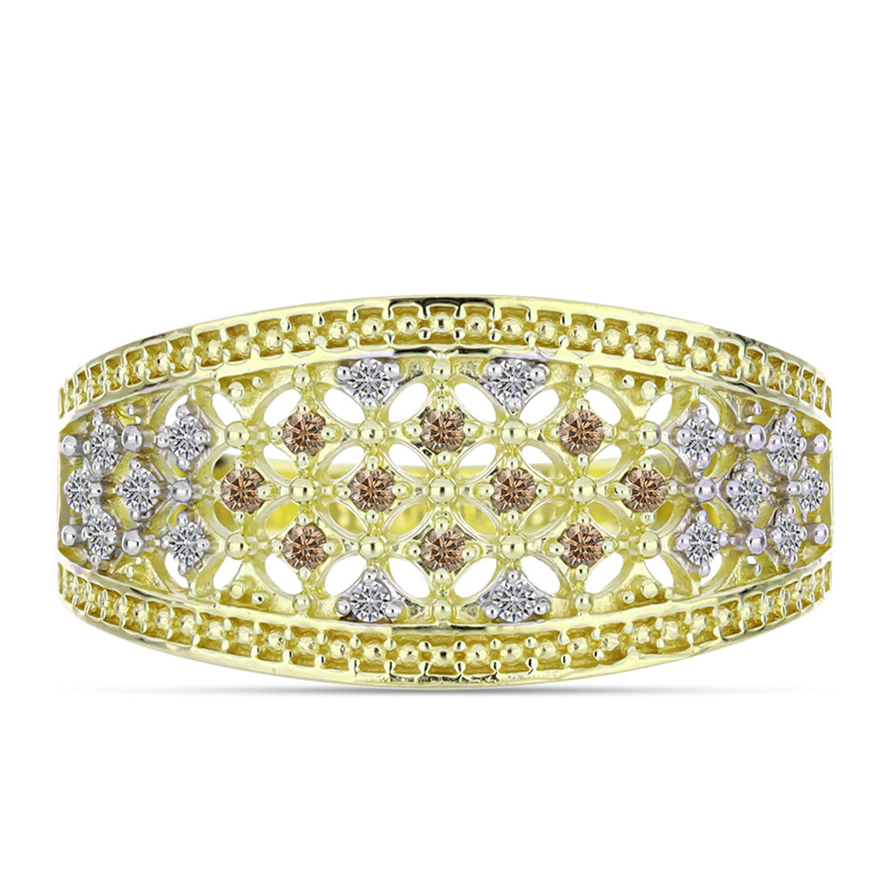 Goldplattierter Silberring mit Champagner-Diamant und weißem Diamant 1 