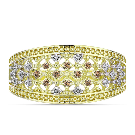 Goldplattierter Silberring mit Champagner-Diamant und weißem Diamant