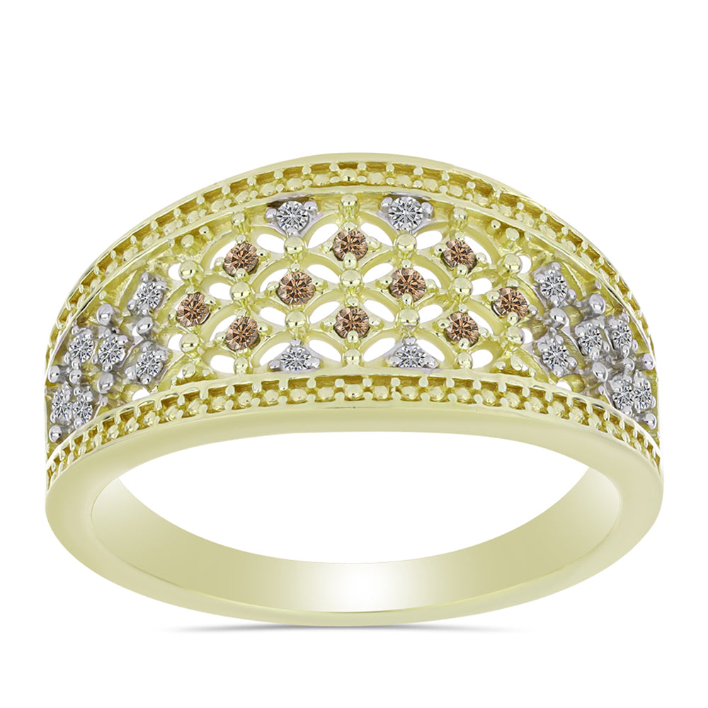 Goldplattierter Silberring mit Champagner-Diamant und weißem Diamant