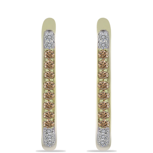 Goldplattierte Silberohrringe mit Champagner-Diamant und weißem Diamant