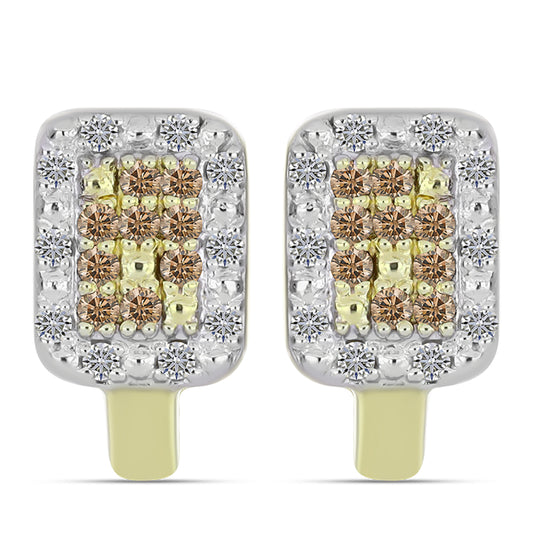 Goldplattierte Silberohrringe mit Champagner-Diamant und weißem Diamant