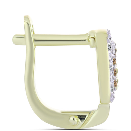 Goldplattierte Silberohrringe mit Champagner-Diamant und weißem Diamant