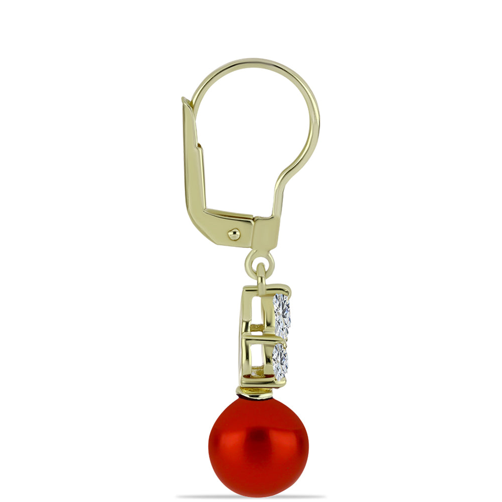 Goldplattierte Silberohrringe mit roter Süßwasserperle und weißem Topas 2 