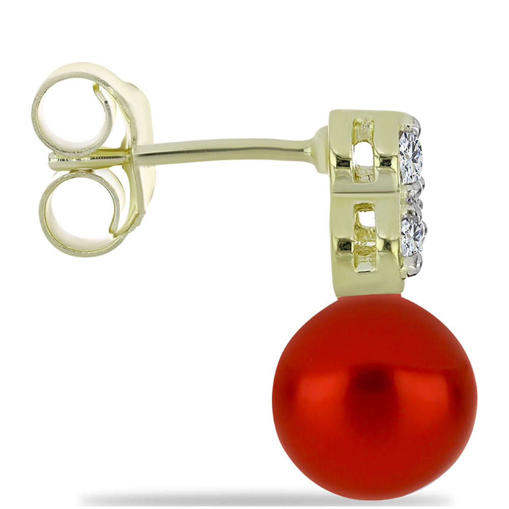 Goldplattierte Silberohrringe mit roter Süßwasserperle und weißem Topas 2 