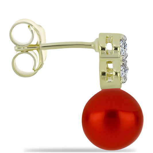 Goldplattierte Silberohrringe mit roter Süßwasserperle und weißem Topas