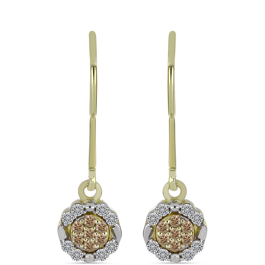 Goldplattierte Silberohrringe mit Champagner-Diamant und weißem Diamant
