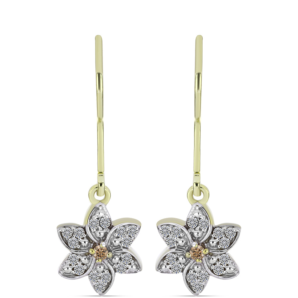 Goldplattierte Silberohrringe mit Champagner-Diamant und weißem Diamant 1 