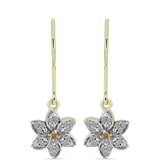Goldplattierte Silberohrringe mit Champagner-Diamant und weißem Diamant