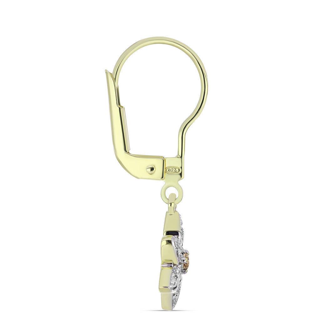 Goldplattierte Silberohrringe mit Champagner-Diamant und weißem Diamant 2 