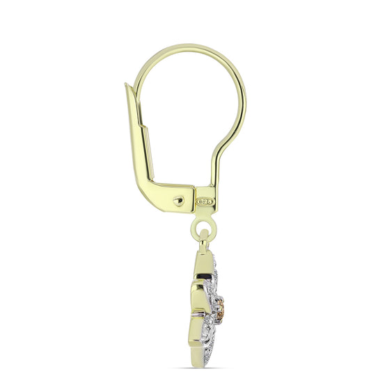 Goldplattierte Silberohrringe mit Champagner-Diamant und weißem Diamant