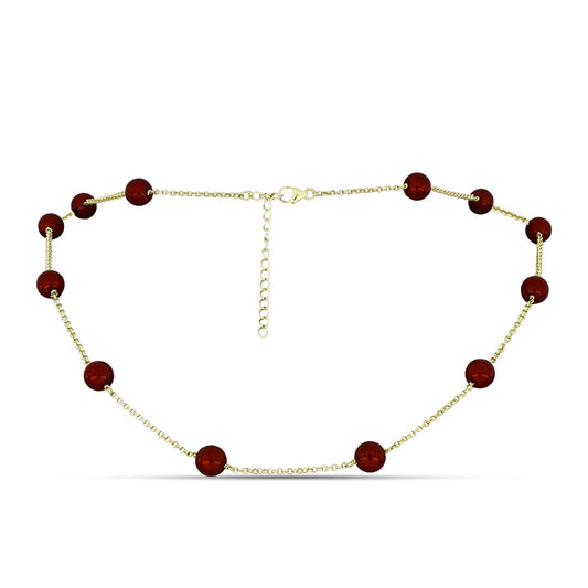 Goldplattierte Silberhalskette mit roter Süßwasserperle
