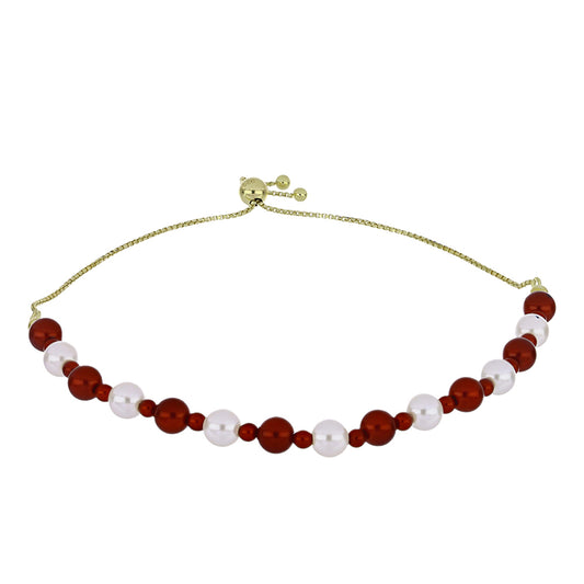 Goldplattiertes Silberarmband mit roter Süßwasserperle und weißer Süßwasserperle