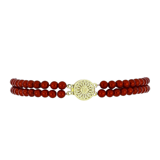 Goldplattiertes Silberarmband mit roter Süßwasserperle