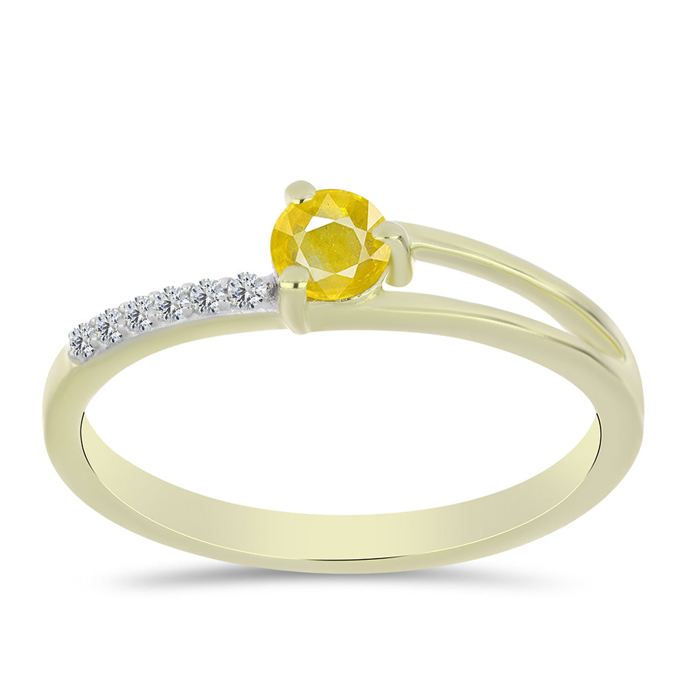 Goldplattierter Silberring mit gelbem Rosebery Saphir und weißem Topas 1 