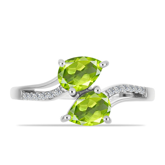 Silberring mit Peridot aus Changbai und weißem Topas