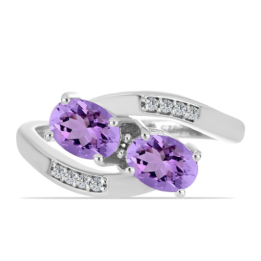 Silberring mit Rose De France Amethyst und weißem Topas