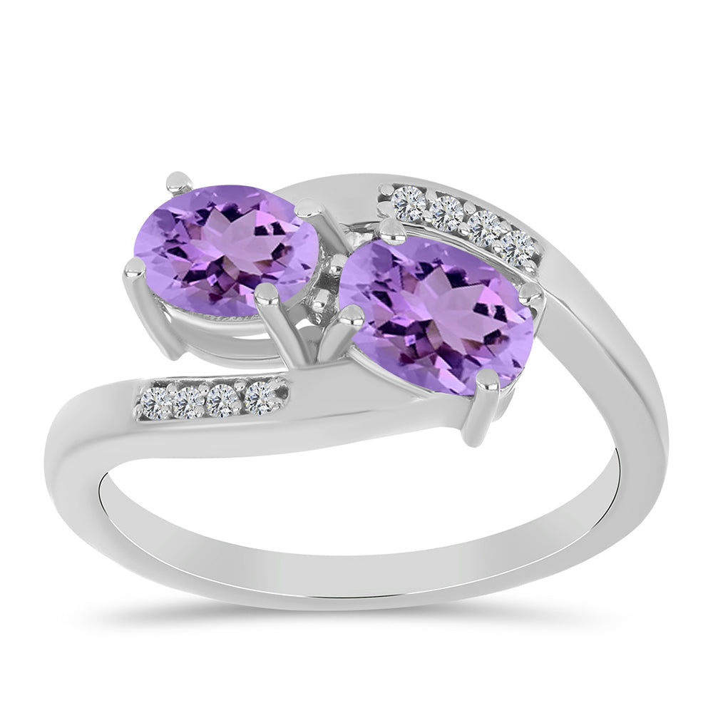Silberring mit Rose De France Amethyst und weißem Topas
