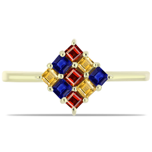 Goldplattierter Silberring mit regenbogenfarbenem Rosebery Saphir