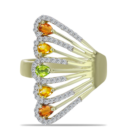 Goldplattierter Silberring mit regenbogenfarbenem Rosebery Saphir und weißem Topas