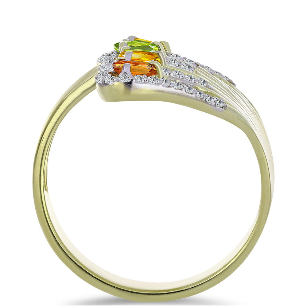 Goldplattierter Silberring mit regenbogenfarbenem Rosebery Saphir und weißem Topas 2 