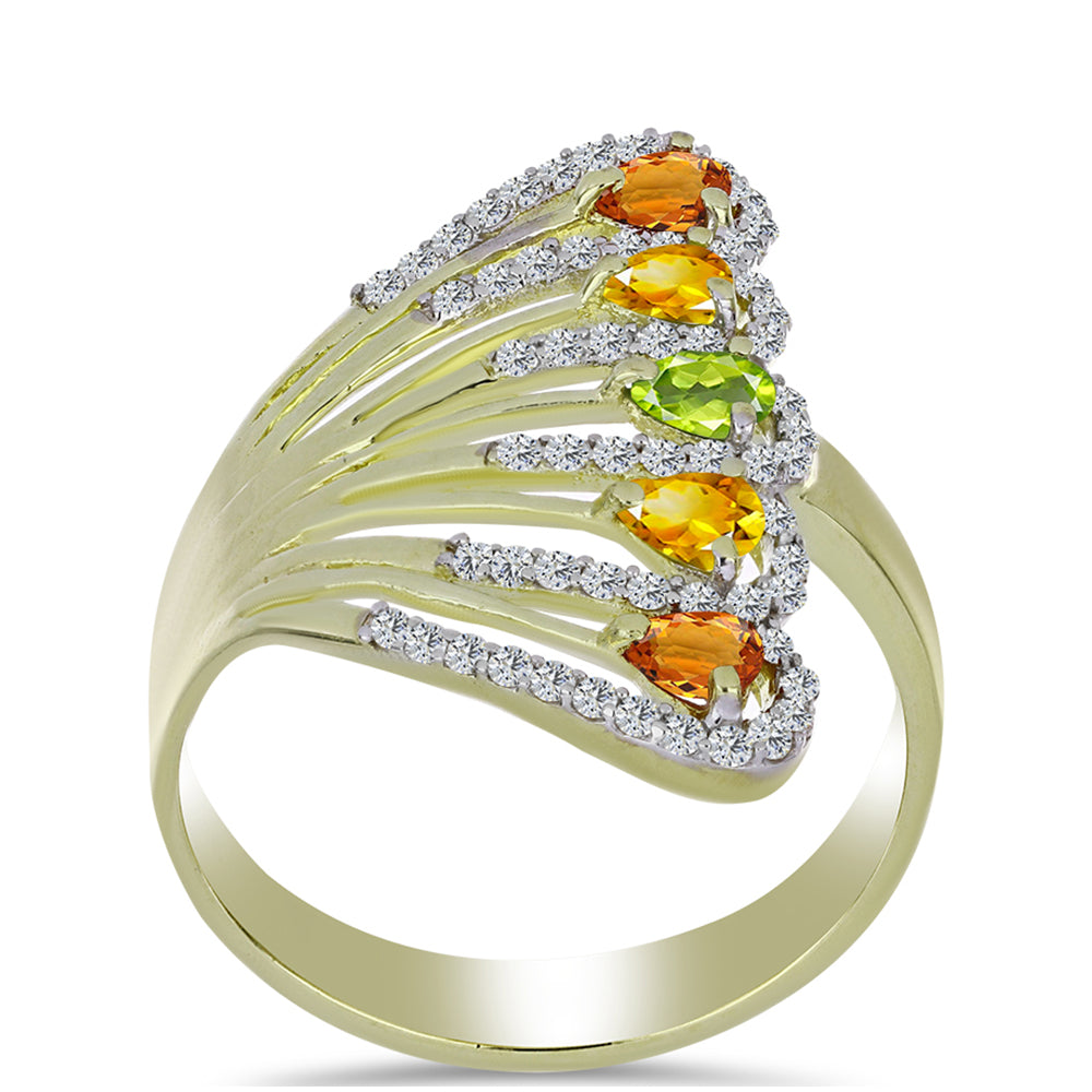 Goldplattierter Silberring mit regenbogenfarbenem Rosebery Saphir und weißem Topas 3 