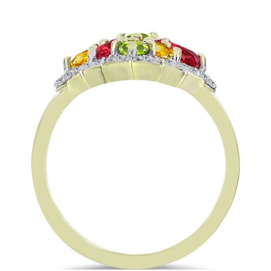 Goldplattierter Silberring mit regenbogenfarbenem Rosebery Saphir und weißem Topas