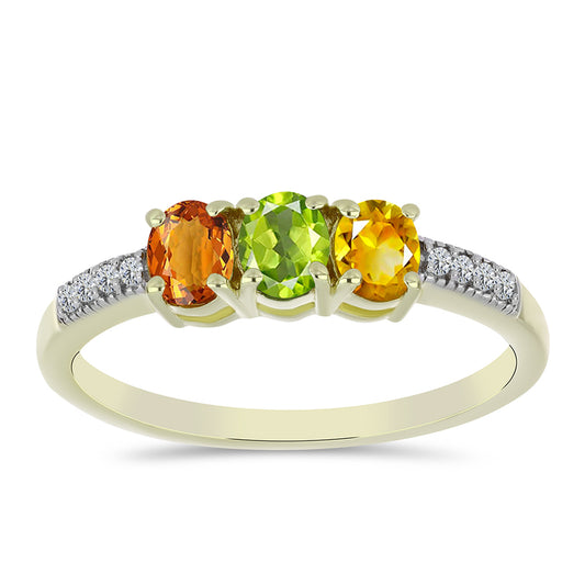 Goldplattierter Silberring mit regenbogenfarbenem Rosebery Saphir und weißem Topas