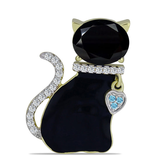 Goldplattierter Silberanhänger mit schwarzem Onyx aus Suwar