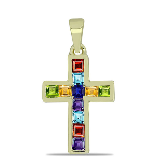 Goldplattierter Silberanhänger mit regenbogenfarbenem Rosebery Saphir