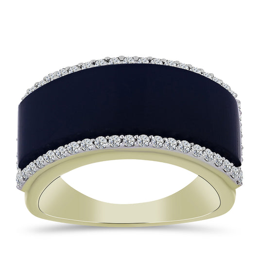 Goldplattierter Silberring mit schwarzem Onyx aus Suwar und weißem Topas