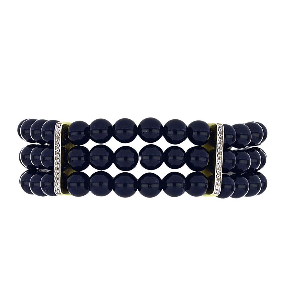 Goldplattiertes Silberarmband mit schwarzem Onyx aus Suwar und weißem Topas 2 
