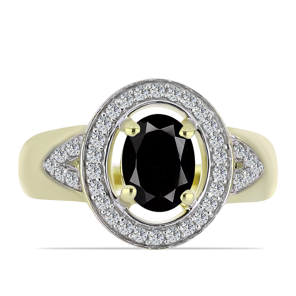 Goldplattierter Silberring mit schwarzem Onyx aus Suwar und weißem Topas 1 