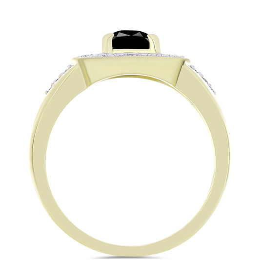 Goldplattierter Silberring mit schwarzem Onyx aus Suwar und weißem Topas