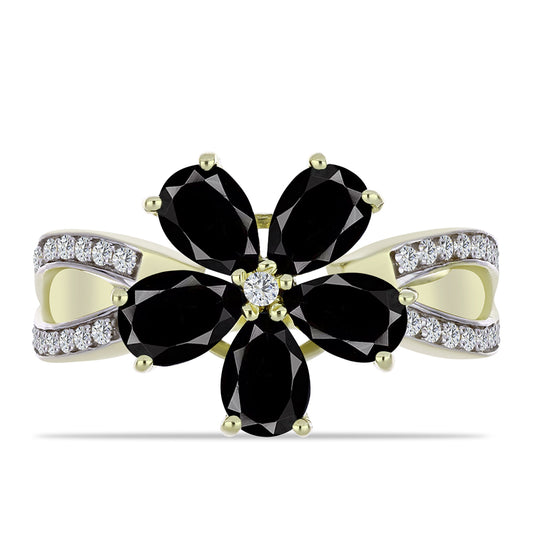 Goldplattierter Silberring mit schwarzem Onyx aus Suwar und weißem Topas