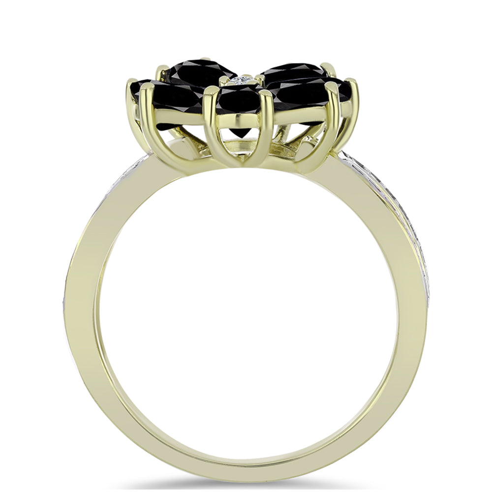Goldplattierter Silberring mit schwarzem Onyx aus Suwar und weißem Topas 2 