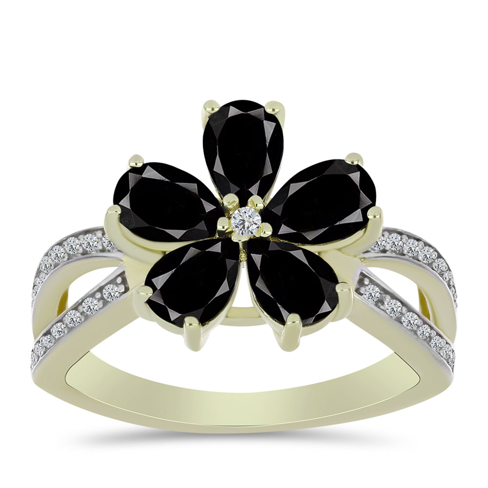 Goldplattierter Silberring mit schwarzem Onyx aus Suwar und weißem Topas 3 