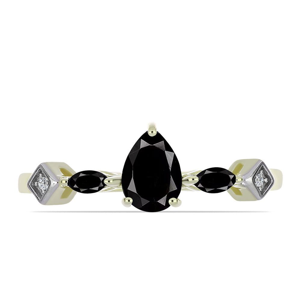 Goldplattierter Silberring mit schwarzem Onyx aus Suwar und weißem Topas 2 